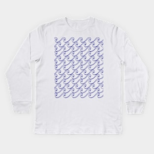 Rough Sea Pattern - blue on white Kids Long Sleeve T-Shirt